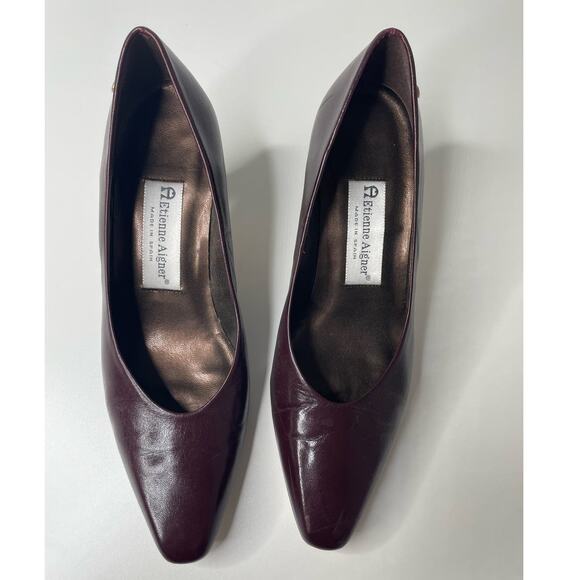 Etienne Aigner Danube Leather Slip On Mid Heel Dress Pumps Burgundy Womens Sz 7M - Picture 10 of 15